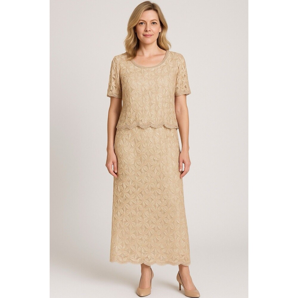 NWT Vtg Scala Dress XXL‎ Cream Beige Lace Sequins Heavy Beading Evening Wedding